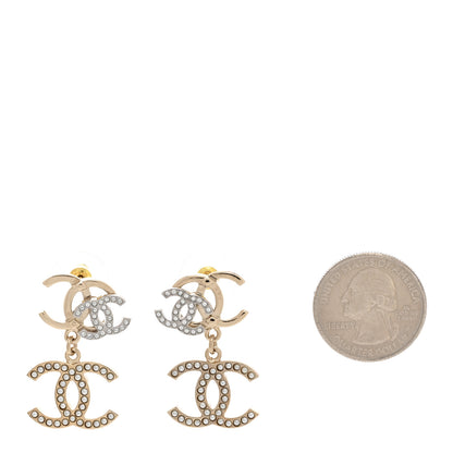 Chanel Crystal Pearl Double CC Drop Earrings Gold Silver 2 of 5