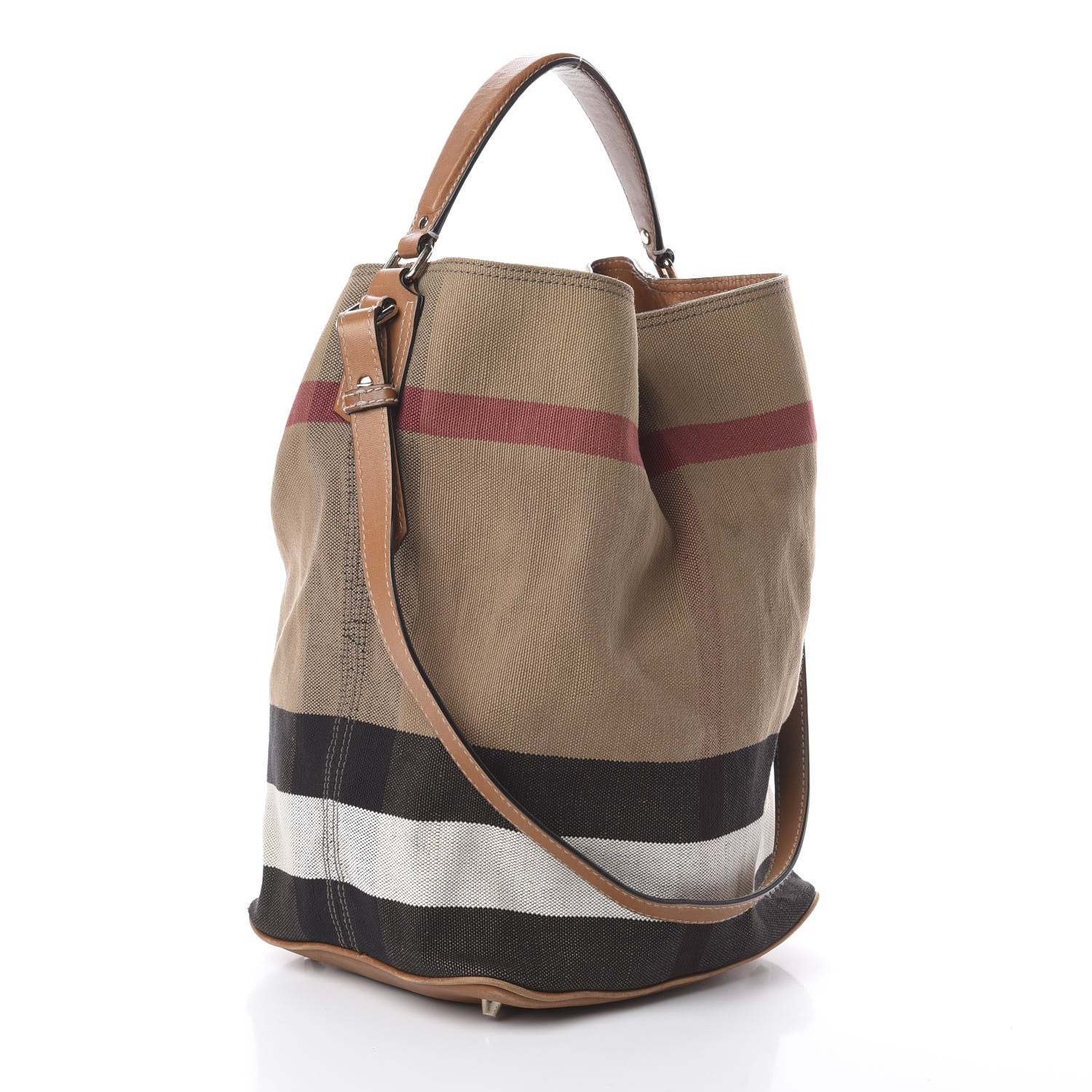 Burberry Canvas Mega Check Medium Ashby Hobo Saddle Brown 2 of 8