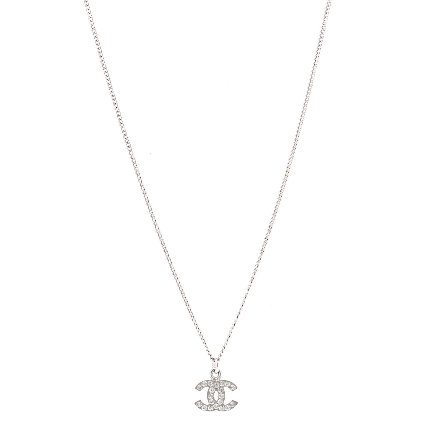 Chanel Crystal Timeless CC Necklace Silver 1 of 7