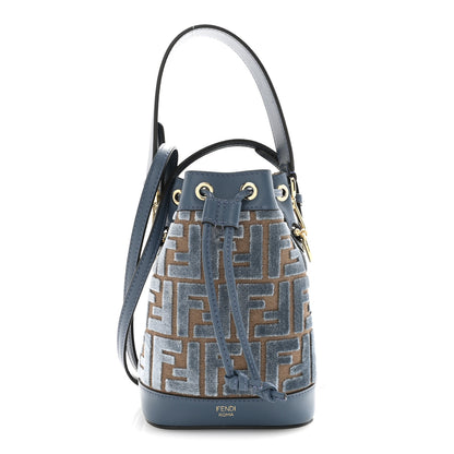 Fendi Vitello Grace Velluto FF Mini Mon Tresor Bucket Bag Dusty Blue Brown 1 of 10