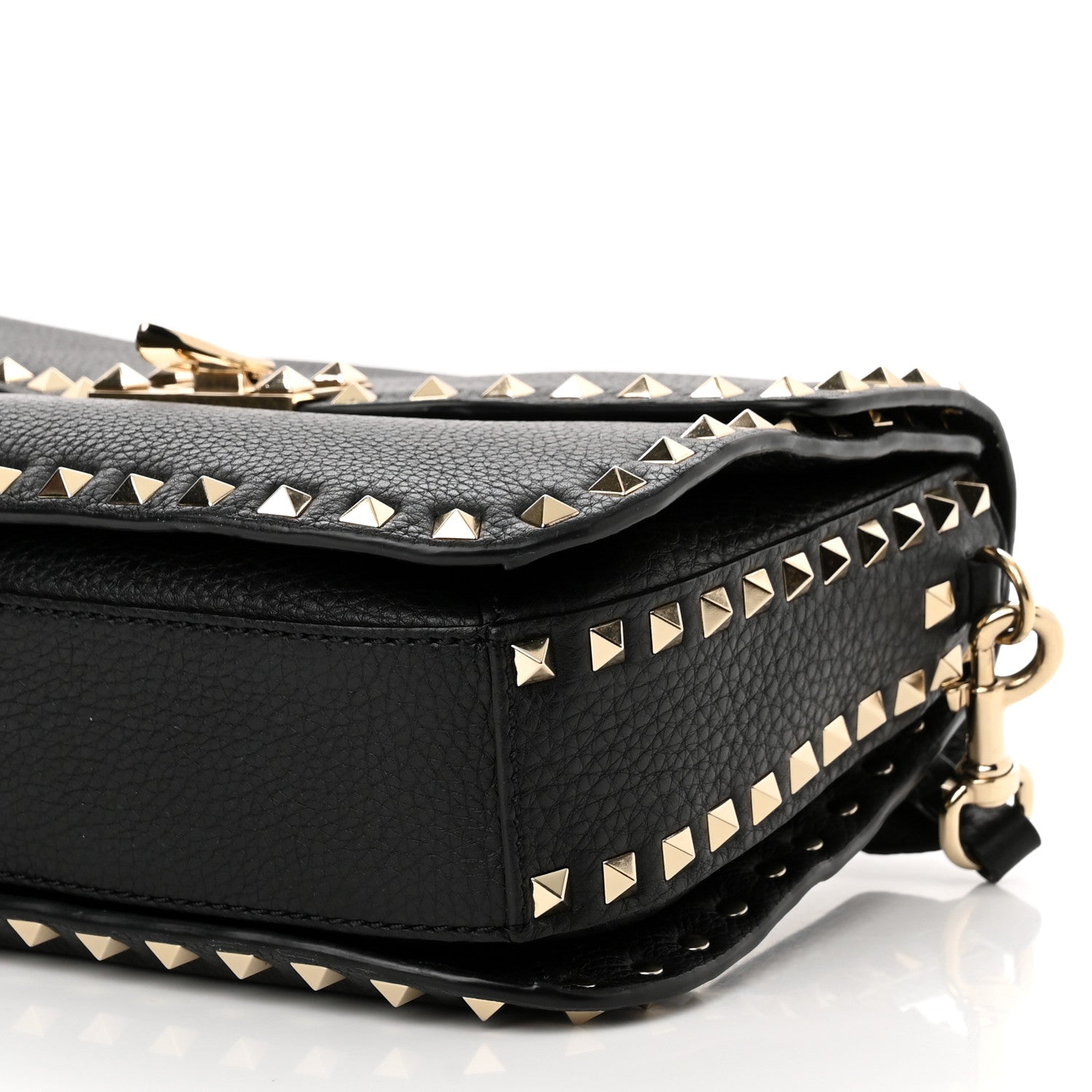 Valentino Garavani Pebbled Calfskin Medium Rockstud Flap Saddle Bag Black 10 of 11