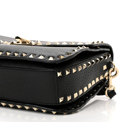 Valentino Garavani Pebbled Calfskin Medium Rockstud Flap Saddle Bag Black 10 of 11