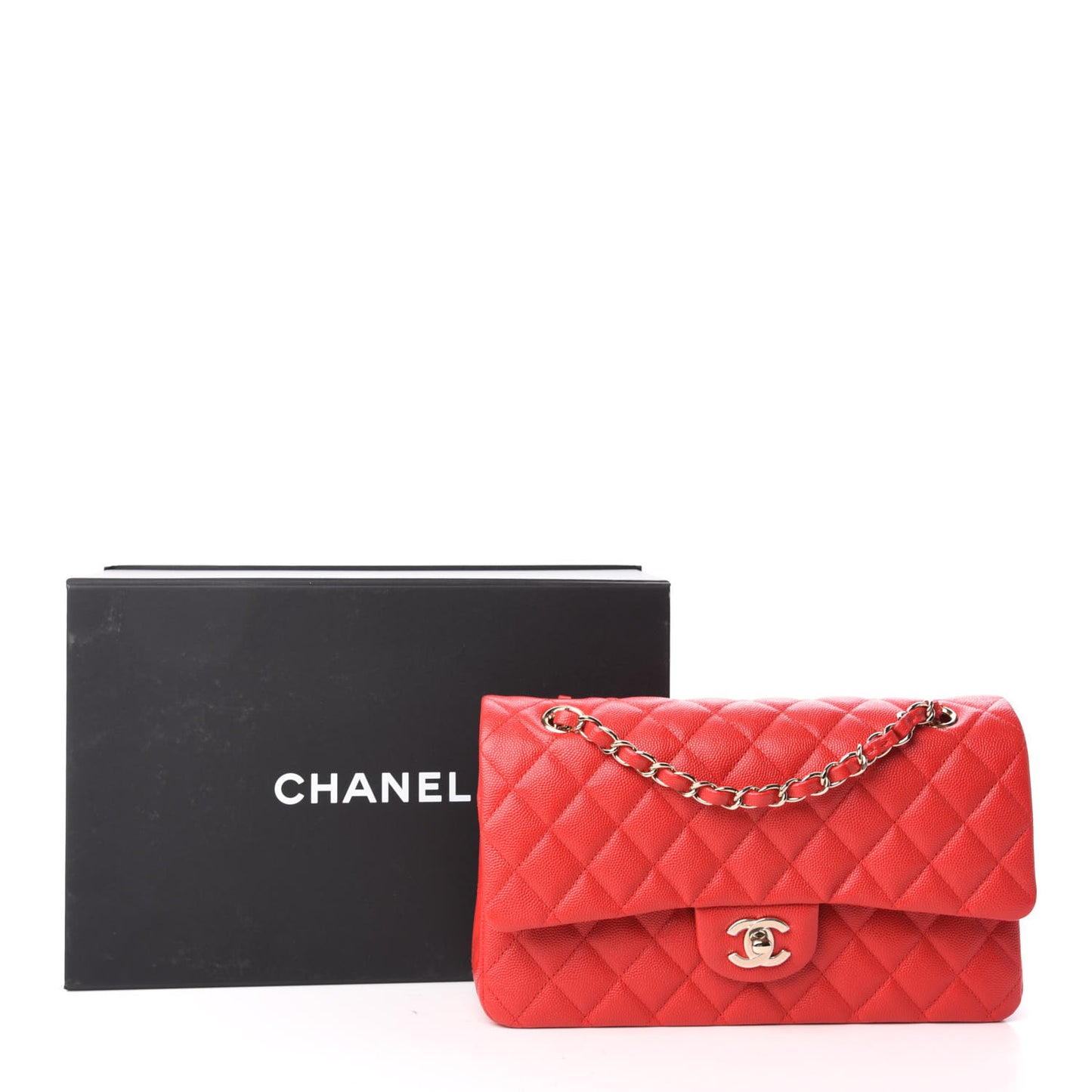 Caviar Quilted Medium Double Flap Red