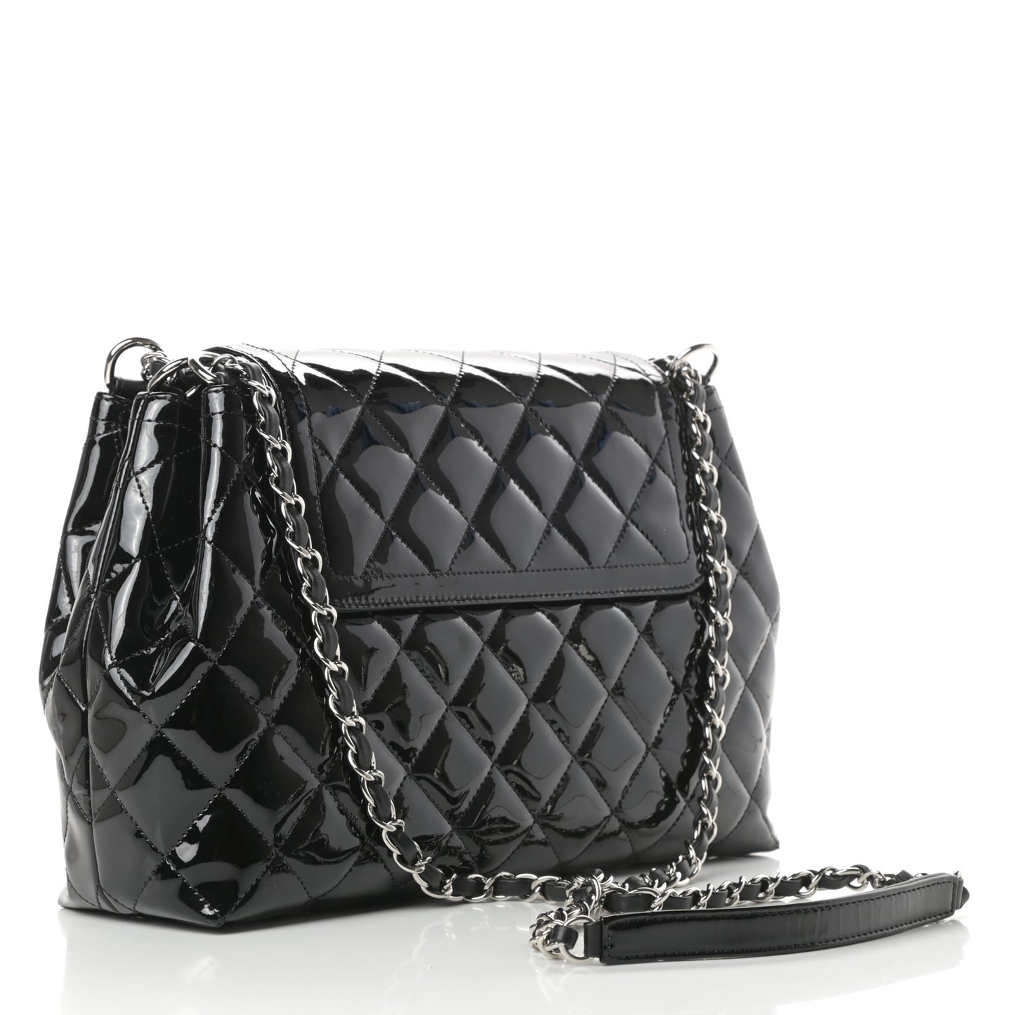 Patent Quilted Large Coco Shine Accordion Flap Black