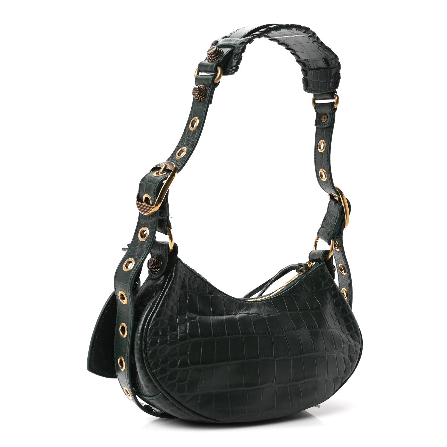Balenciaga Extra Supple Calfskin Crocodile Embossed Le Cagole Shoulder Bag XS Forest Green 4 of 11