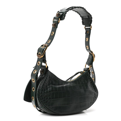 Balenciaga Extra Supple Calfskin Crocodile Embossed Le Cagole Shoulder Bag XS Forest Green 4 of 11