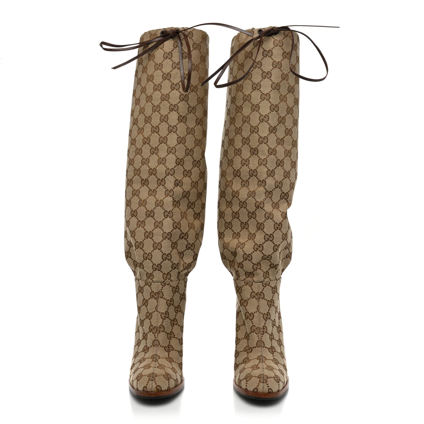 Monogram Malaga Kid Lisa Mid Heel Boots 37 Beige Ebony