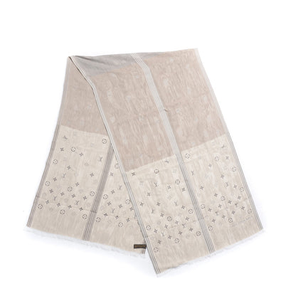 Louis Vuitton Silk Monogram Reversible Scarf Grey Beige 3 of 6