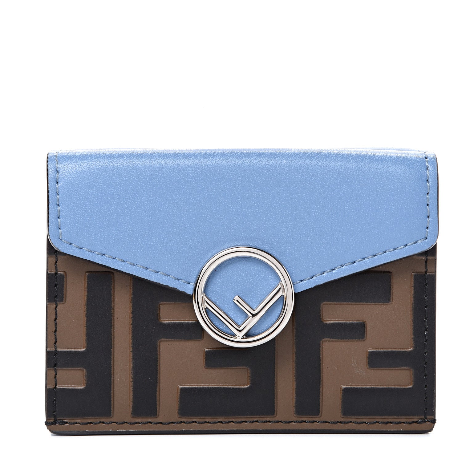 Fendi Vitello Liberty F is Fendi Bi-Color FF 1974 Embossed Micro Tri-Fold Envelope Wallet Maya Black Nebula 1 of 7