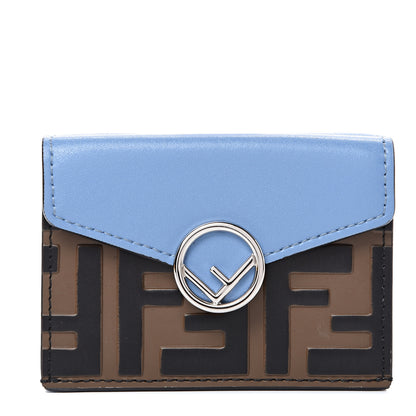 Fendi Vitello Liberty F is Fendi Bi-Color FF 1974 Embossed Micro Tri-Fold Envelope Wallet Maya Black Nebula 1 of 7