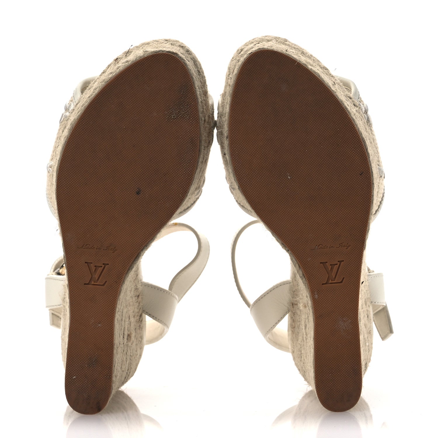 Louis Vuitton Canvas Monogram Starboard Espadrille Wedge Sandals 37.5 Beige White 37.5 Beige White 7 of 13