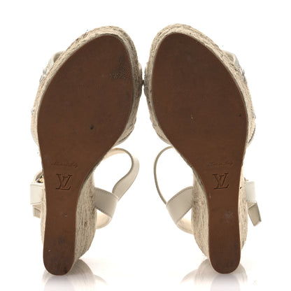 Louis Vuitton Canvas Monogram Starboard Espadrille Wedge Sandals 37.5 Beige White 37.5 Beige White 7 of 13