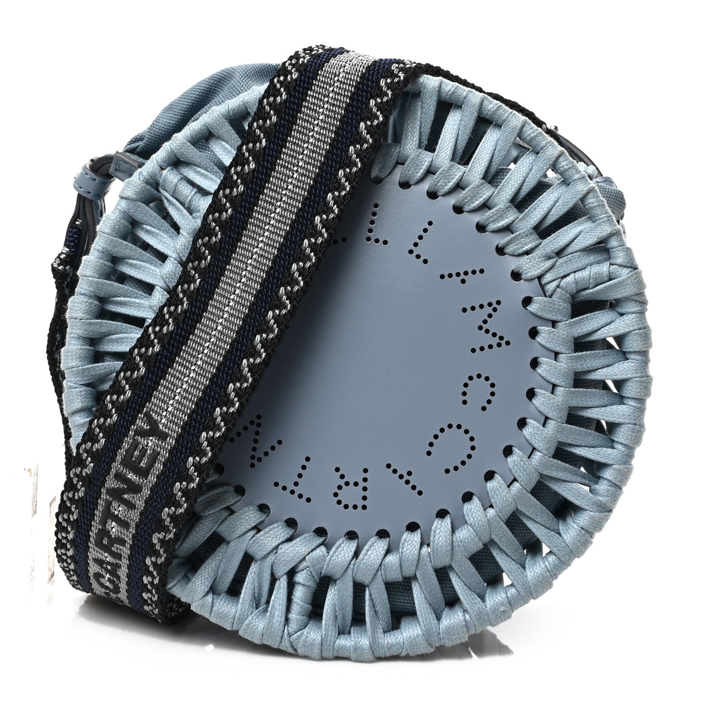 Raffia Eco Alter Nappa Perforated Logo Round Crossbody Bag Cameo Blue