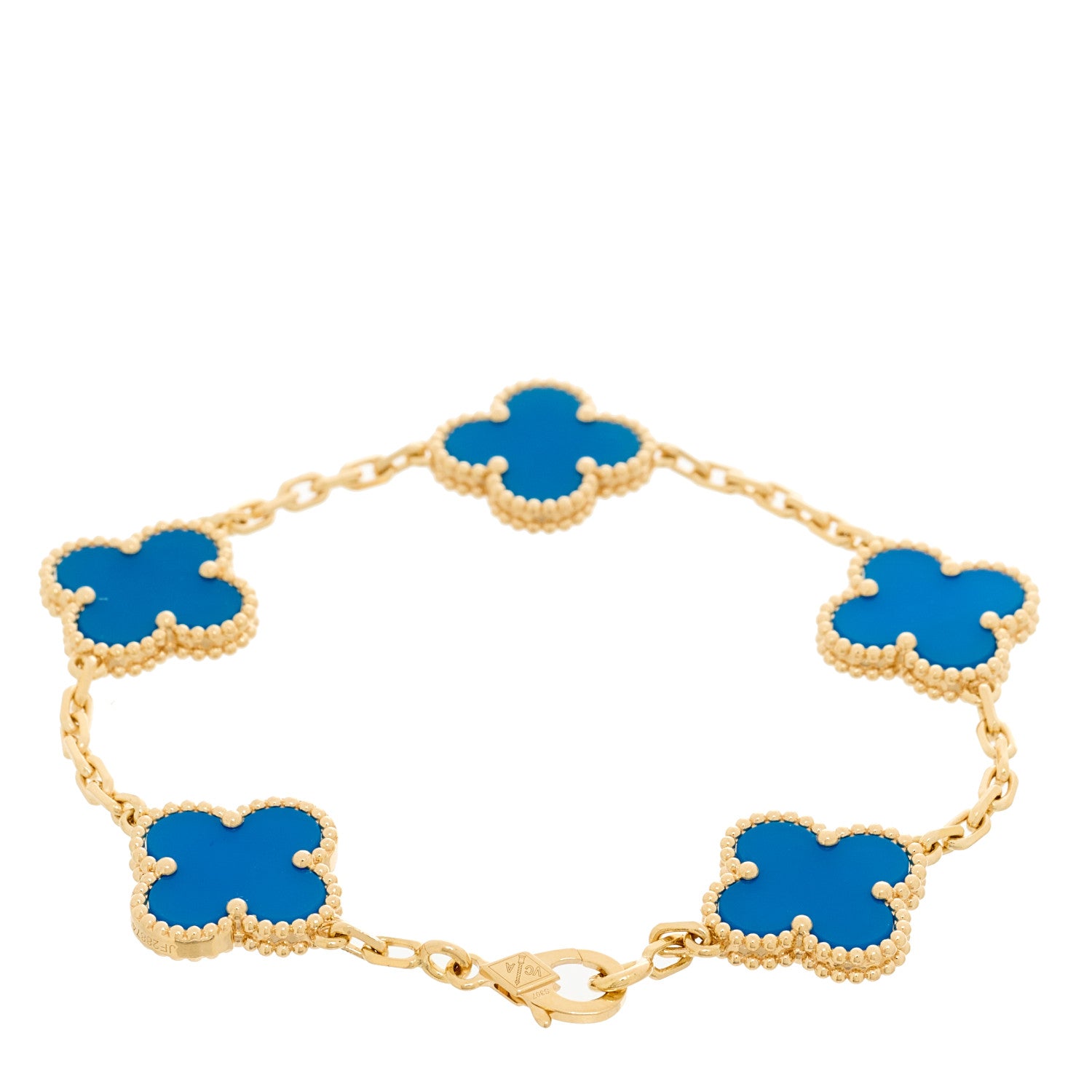 Van Cleef & Arpels 18K Yellow Gold Blue Agate 5 Motifs Vintage Alhambra Bracelet 2 of 4