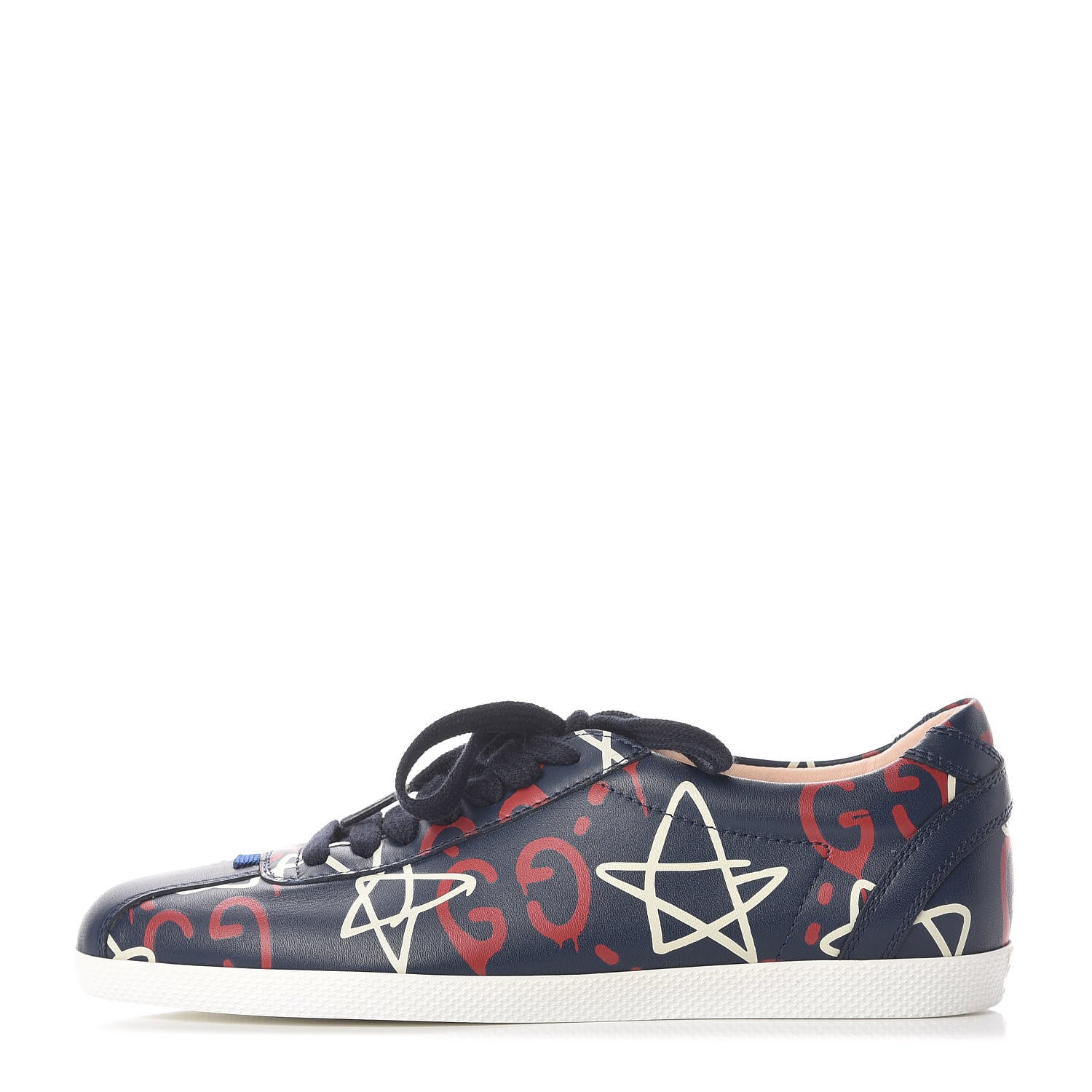 Gucci Calfskin GucciGhost Print Womens Low Top Sneakers 36 Blue Agata Hibiscus Red 1 of 8