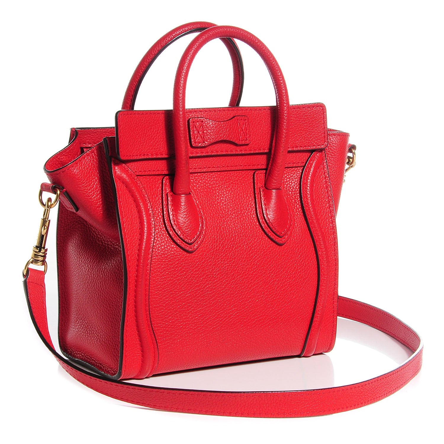 Celine Drummed Calfskin Nano Luggage Coquelicot 5 of 11