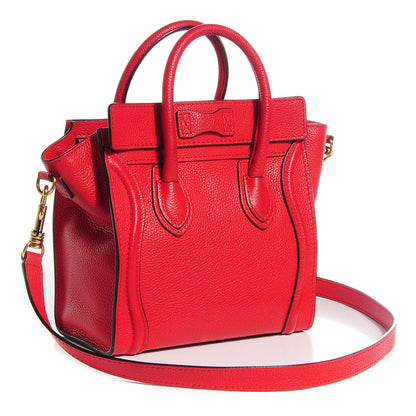 Celine Drummed Calfskin Nano Luggage Coquelicot 5 of 11