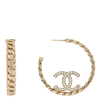 Chanel Crystal CC Hoop Earrings Gold 1 of 5