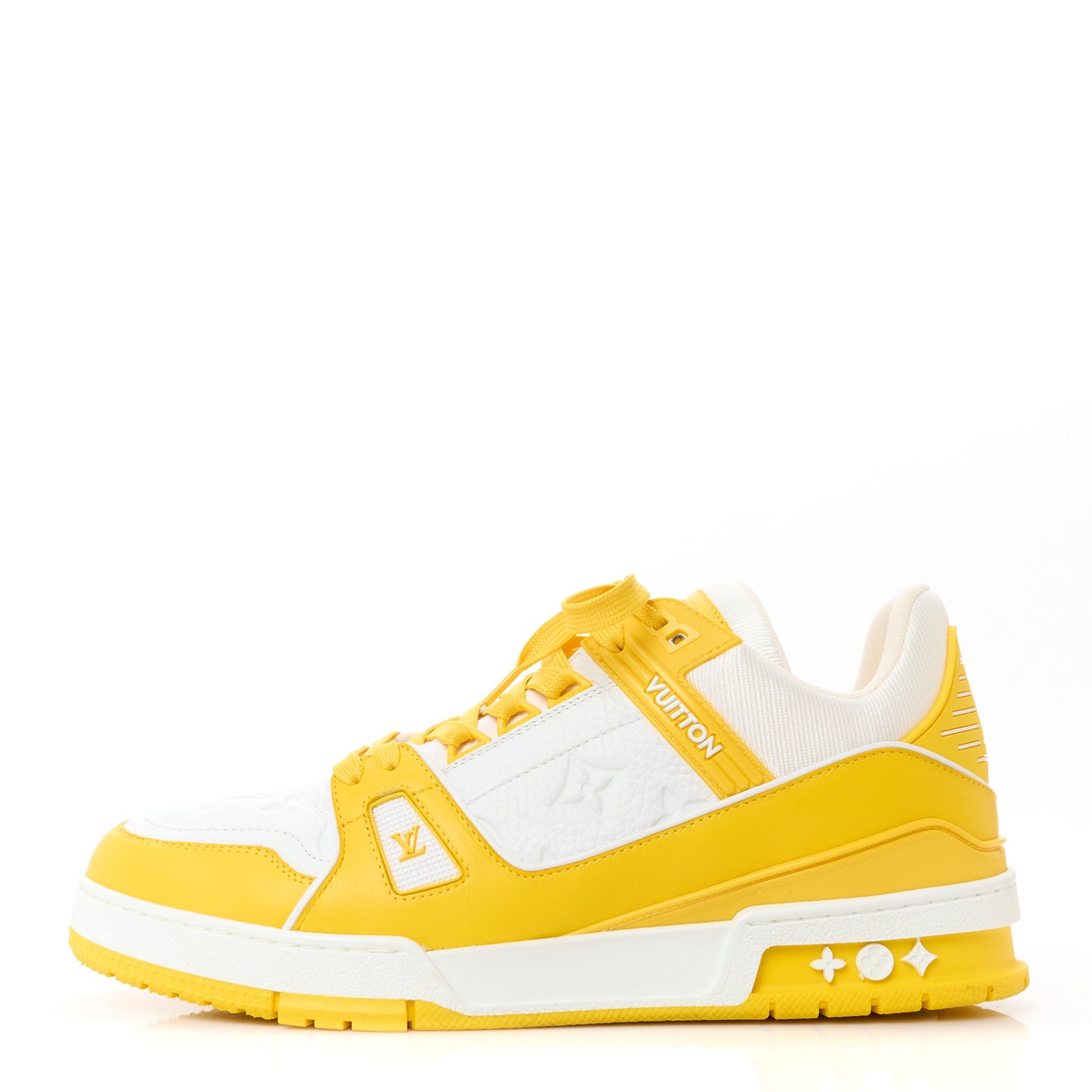 Calfskin Embossed Monogram Mens LV Trainer Sneakers 8.5 Yellow White