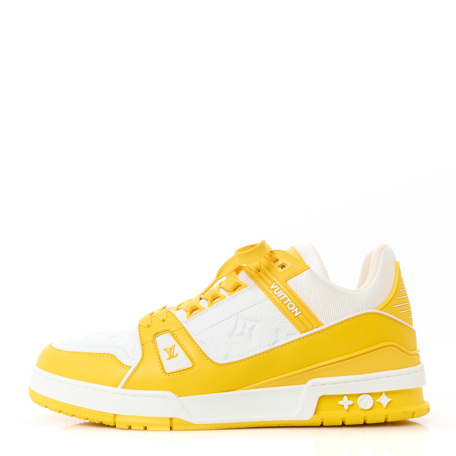 Louis Vuitton Calfskin Embossed Monogram Mens LV Trainer Sneakers 8.5 Yellow White 1 of 10