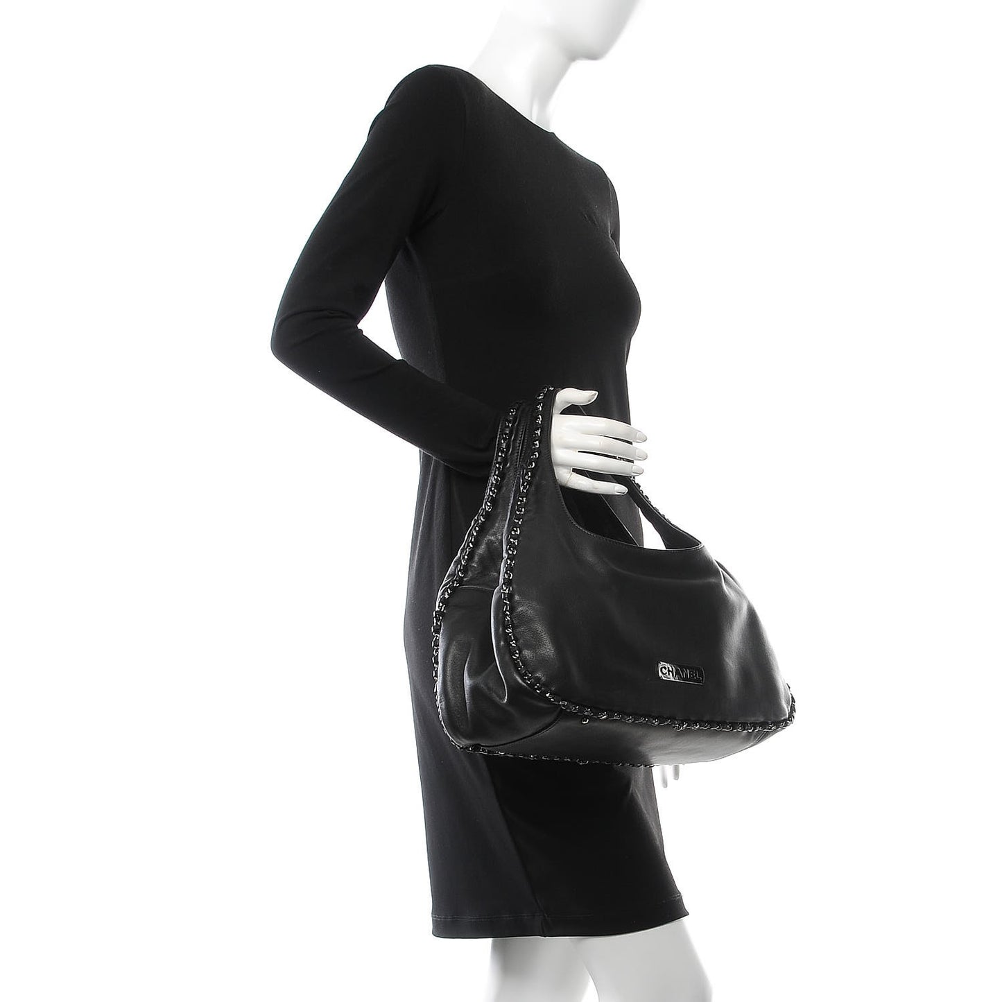 Calfskin Chain Hobo Black