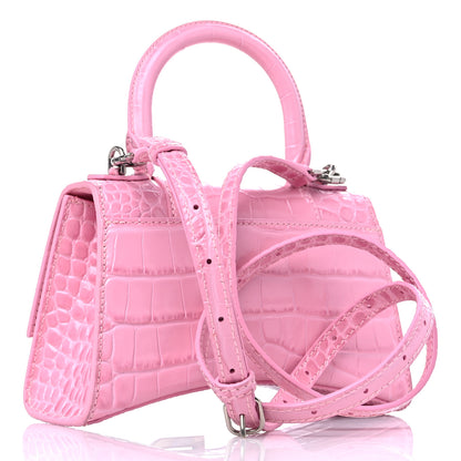 Balenciaga Shiny Calfskin Crocodile Embossed Hourglass Top Handle Bag XS Pink 3 of 9
