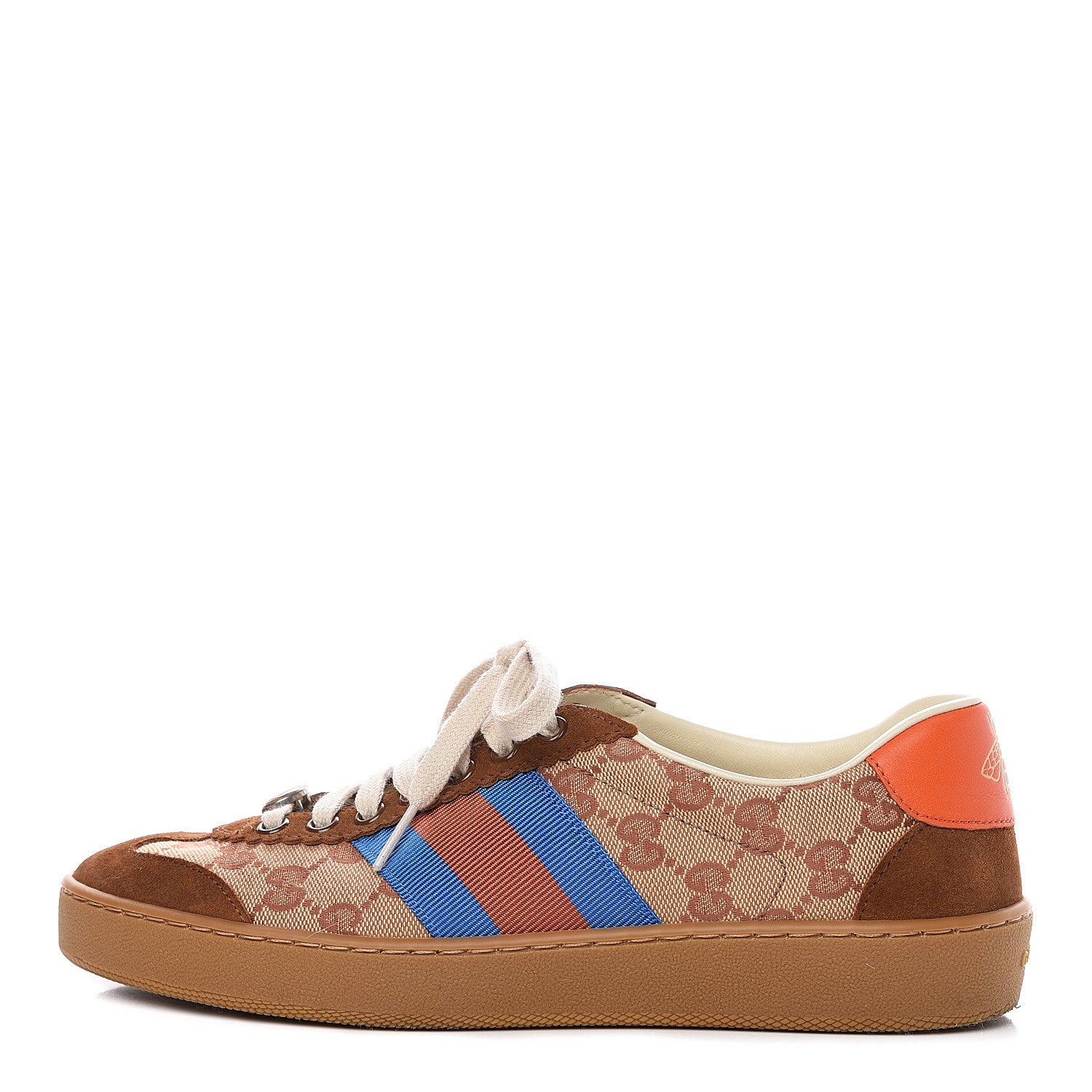 Gucci GG Monogram Suede Web Mens G74 Sneakers 5 Beige Ruggine Cuir 1 of 9