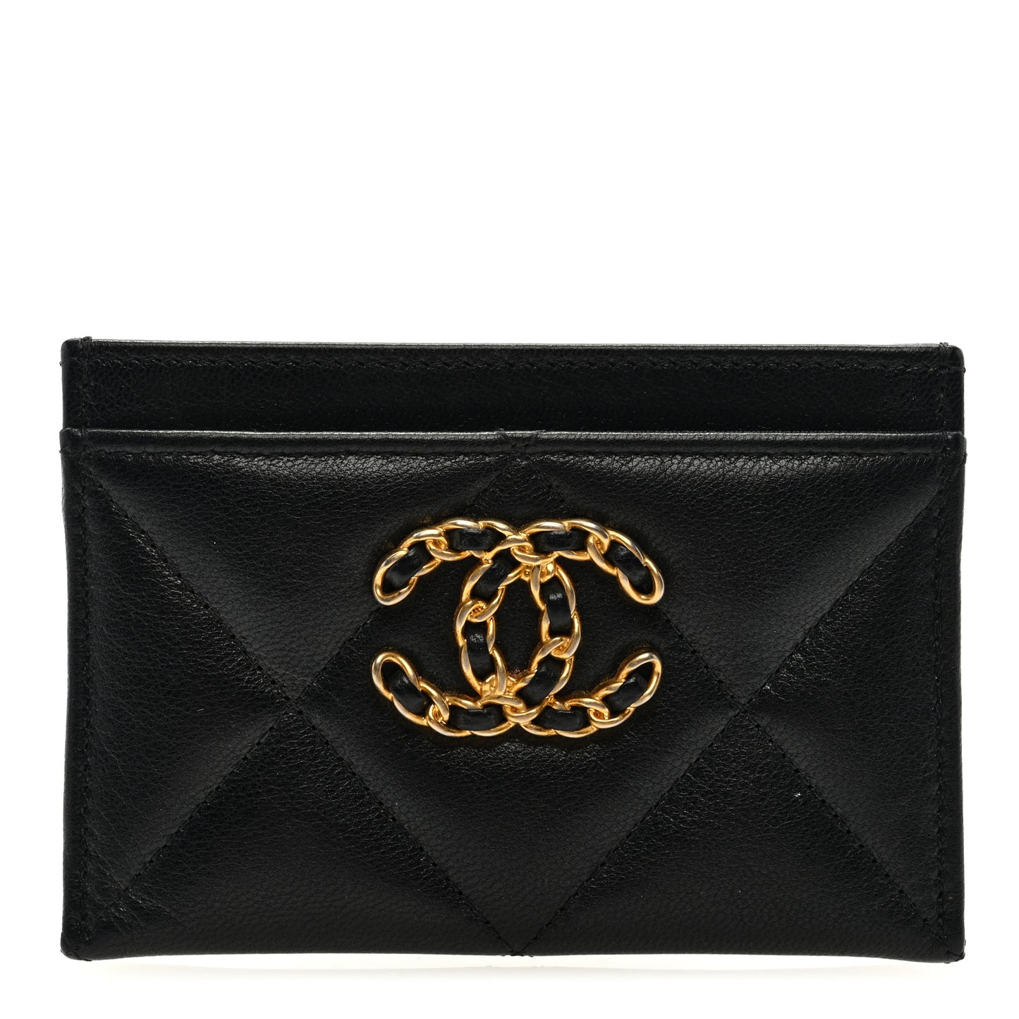 Lambskin Quilted Chanel 19 Card Holder Black