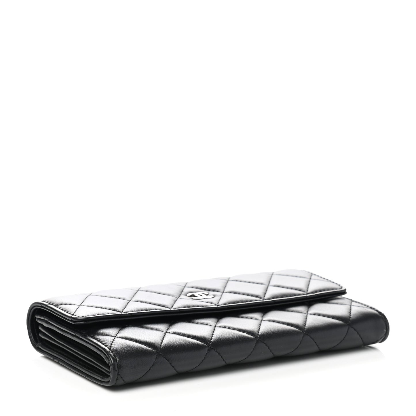 Lambskin Quilted Long Flap Wallet Black