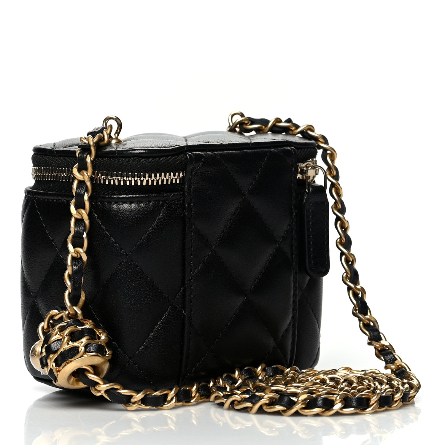 Chanel Lambskin Quilted Mini Pearl Crush Vanity Case With Chain Black 3 of 11