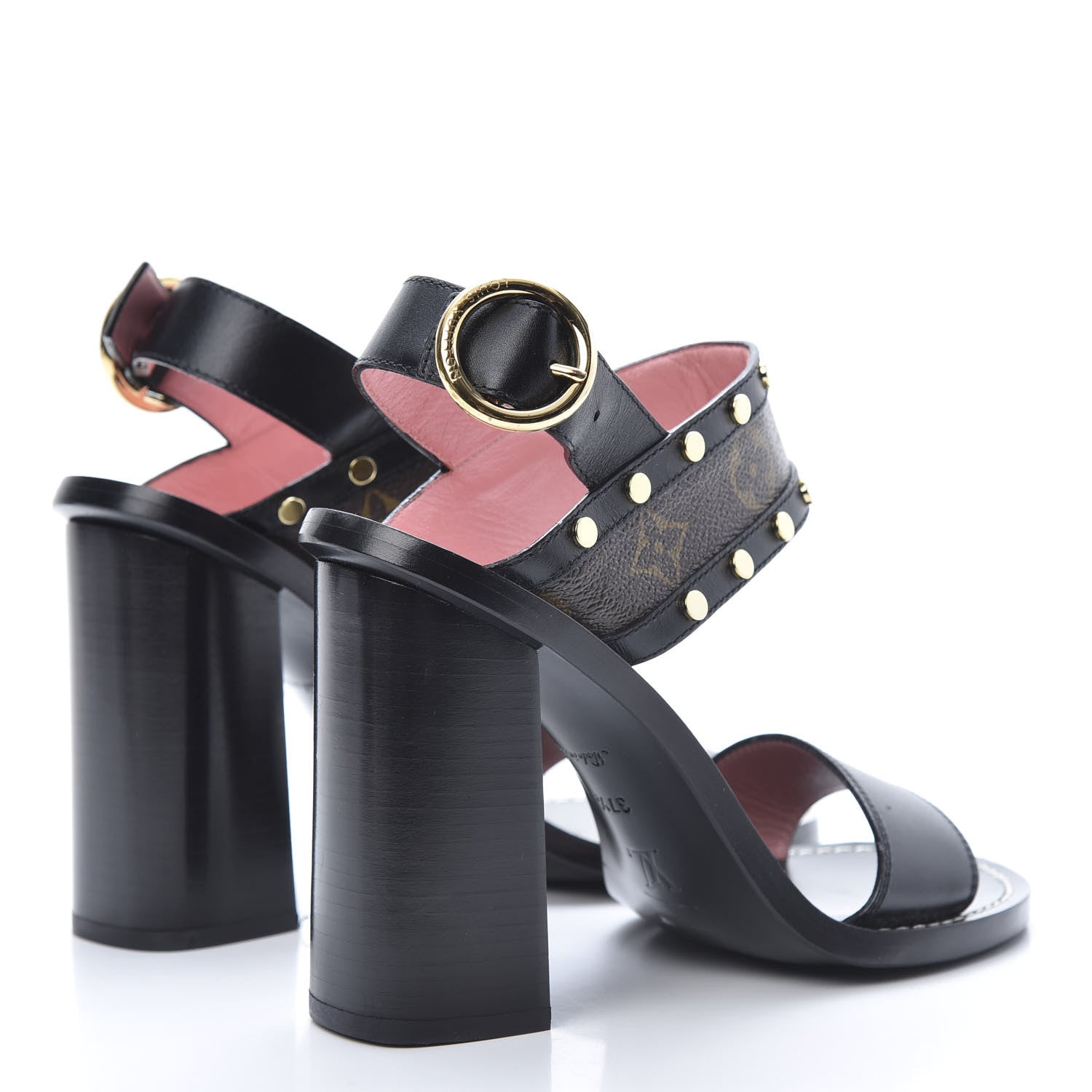 Louis Vuitton Calfskin Monogram Passenger Heeled Sandals 37.5 Black Rose 4 of 8