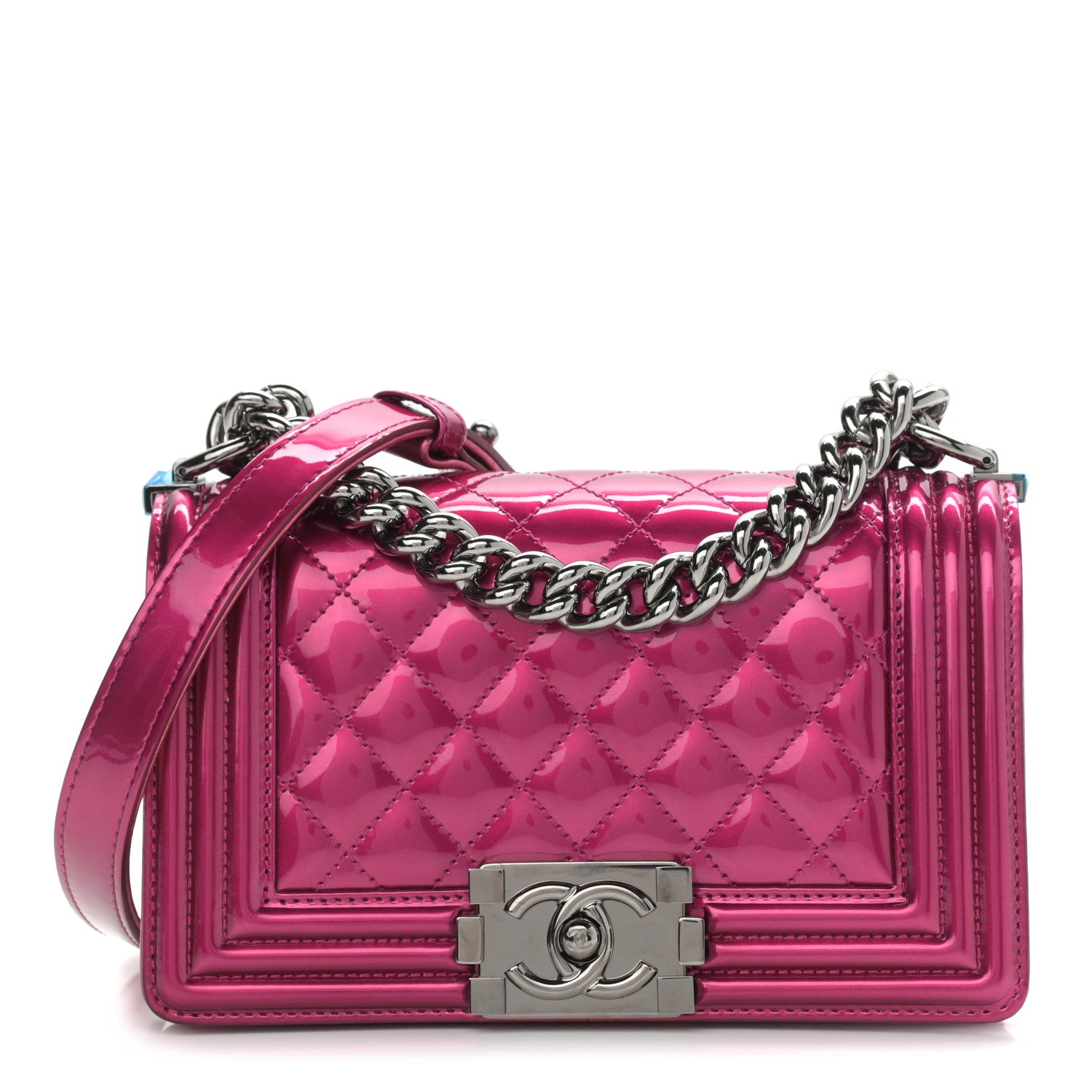 Chanel Metallic Patent Calfskin Quilted Small Boy Flap Pink 1 of 13