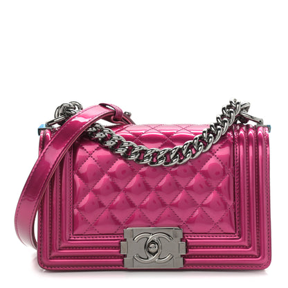 Chanel Metallic Patent Calfskin Quilted Small Boy Flap Pink 1 of 13