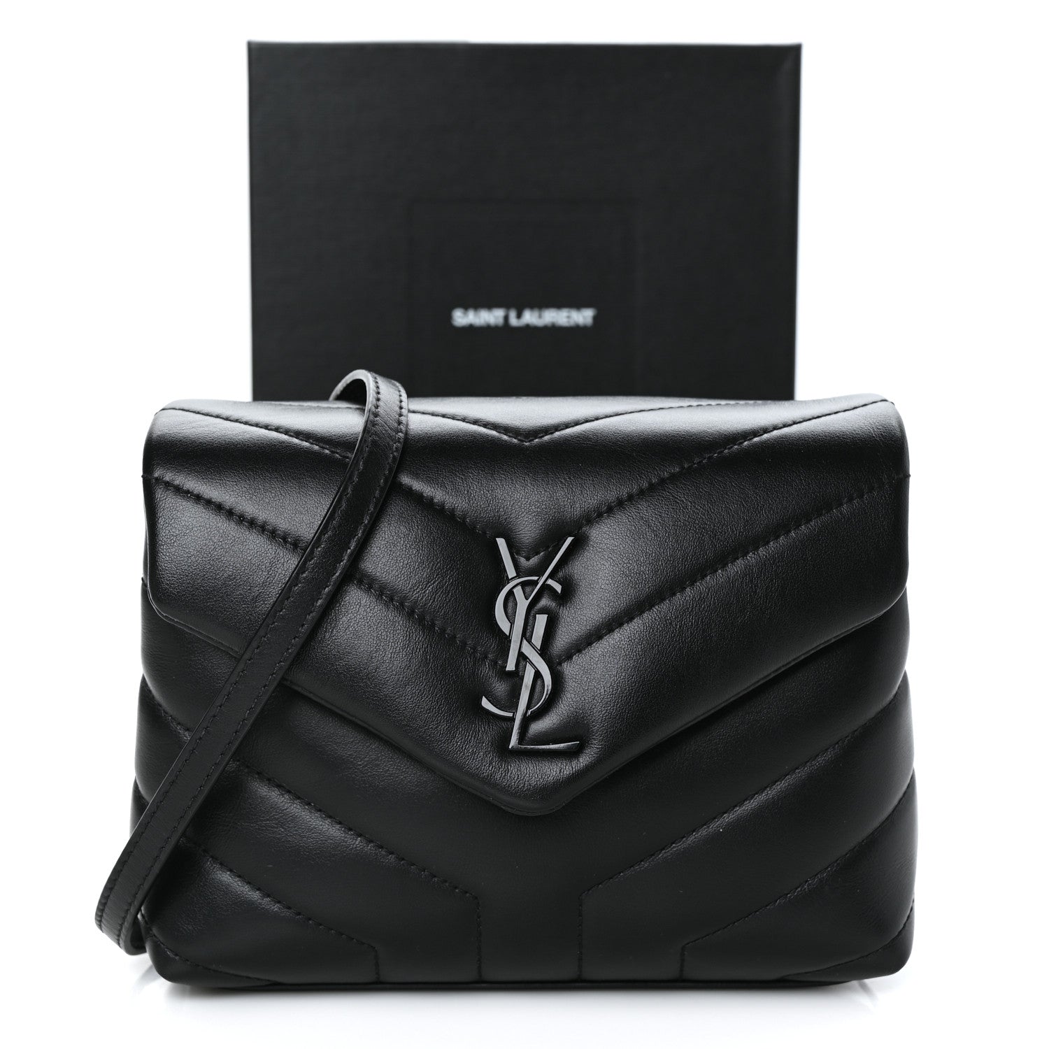 Saint Laurent Calfskin Y Quilted Monogram Monochrome Toy Loulou Crossbody Bag Black 9 of 9