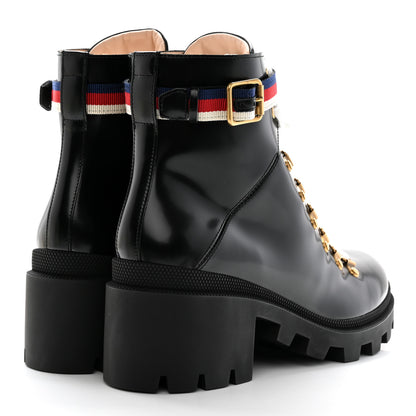 Gucci Calfskin Sylvie Web Womens Lace Up Combat Boots 41 Black 4 of 10