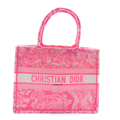 Christian Dior Canvas Embroidered Medium Dioriviera Toile De Jouy Book Tote Fluorescent Pink 1 of 11
