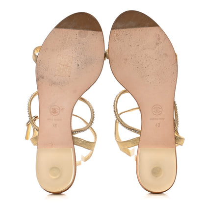 Chanel Metallic Calfskin Crystal CC Sandals 40 Gold 7 of 13