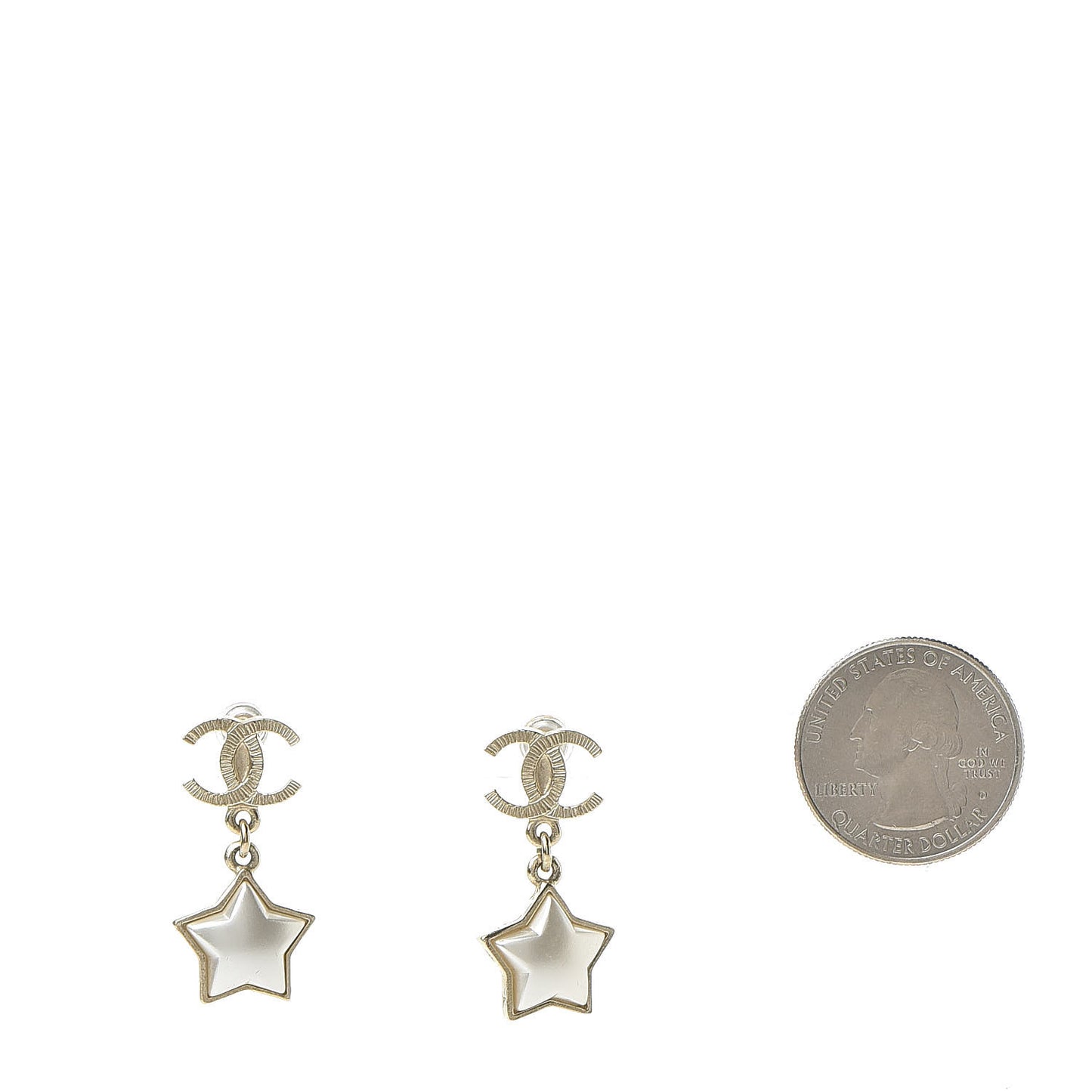 Metal Resin Pearl Star CC Drop Earrings Gold
