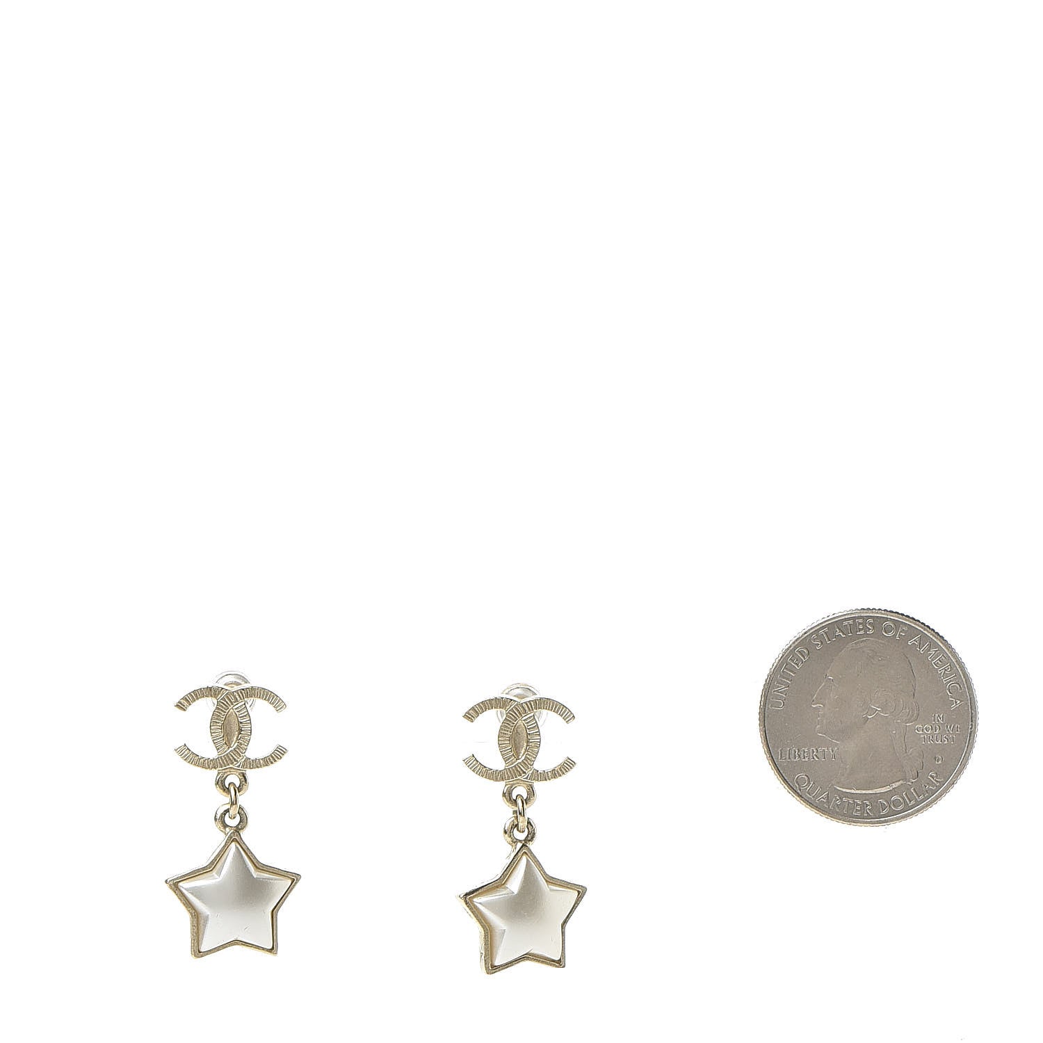 Chanel Metal Resin Pearl Star CC Drop Earrings Gold 2 of 4