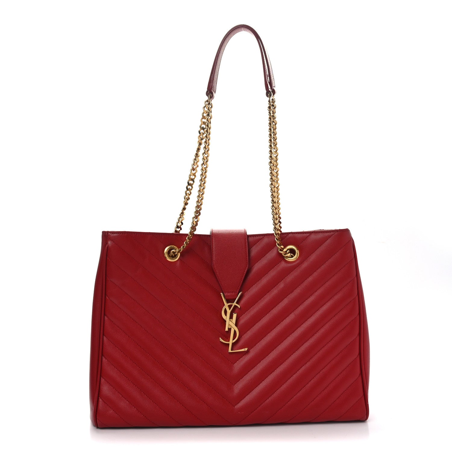 Saint Laurent Grain De Poudre Matelasse Chevron Large Monogram Shopping Bag Red 1 of 10