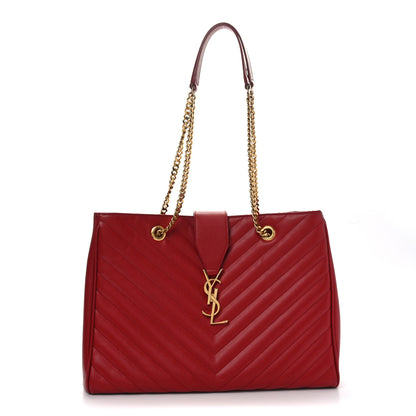Saint Laurent Grain De Poudre Matelasse Chevron Large Monogram Shopping Bag Red 1 of 10