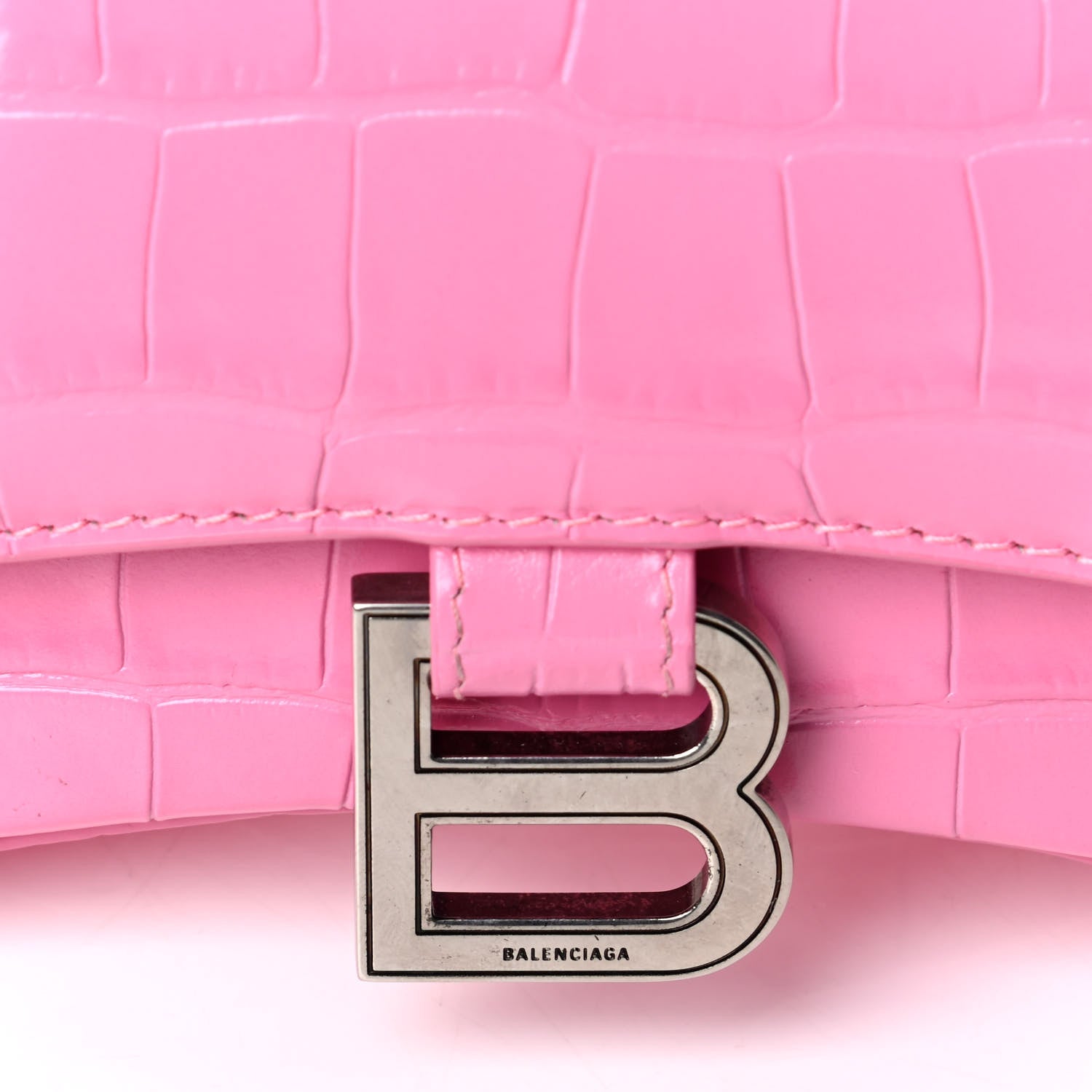 Balenciaga Shiny Calfskin Crocodile Embossed Hourglass Top Handle Bag XS Baby Pink 6 of 8