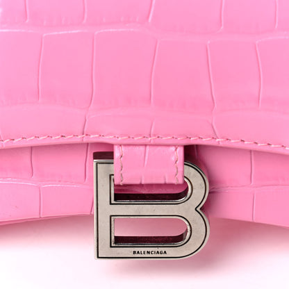 Balenciaga Shiny Calfskin Crocodile Embossed Hourglass Top Handle Bag XS Baby Pink 6 of 8