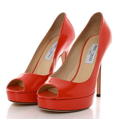 Jimmy Choo Patent Calfskin Crown 120 Peep Toe Platform Pumps 38 Tangerine 3 of 8