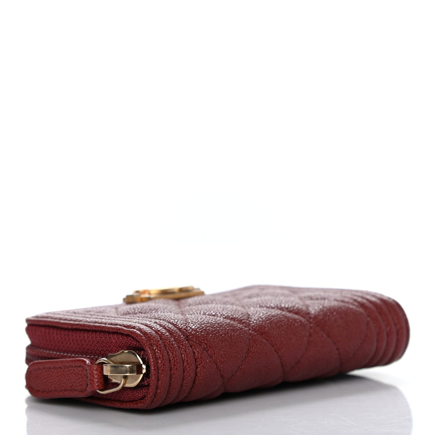 Caviar Quilted Boy Zip Around Coin Purse Wallet Burgundy