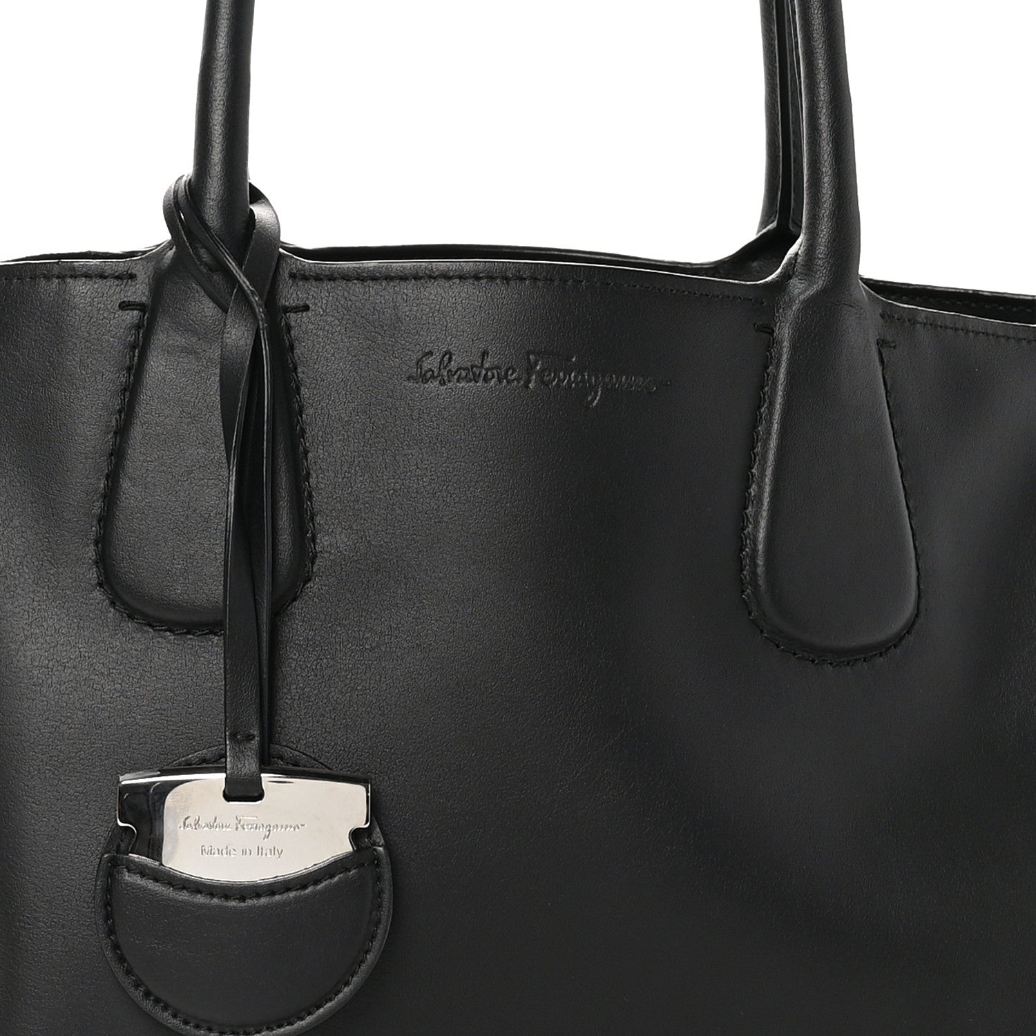 Salvatore Ferragamo Calfskin Double Handle Nolita Satchel Black 7 of 9