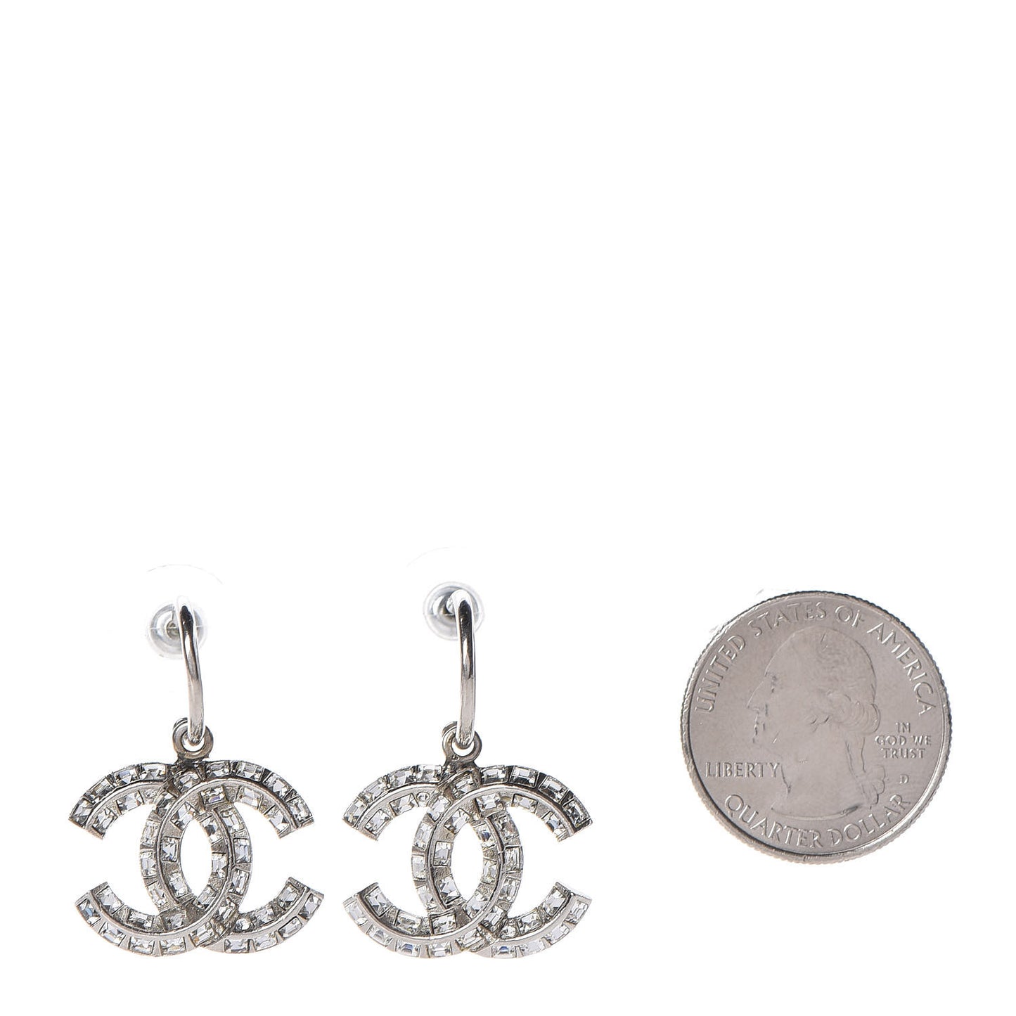Baguette Crystal CC Dangle Earrings Silver