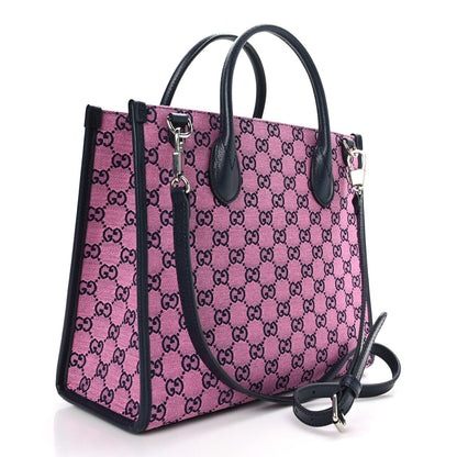 Gucci Monogram Multicolor Textured Dollar Calfskin Small Retro Interlocking G Tote Bag Pink Blue 3 of 9