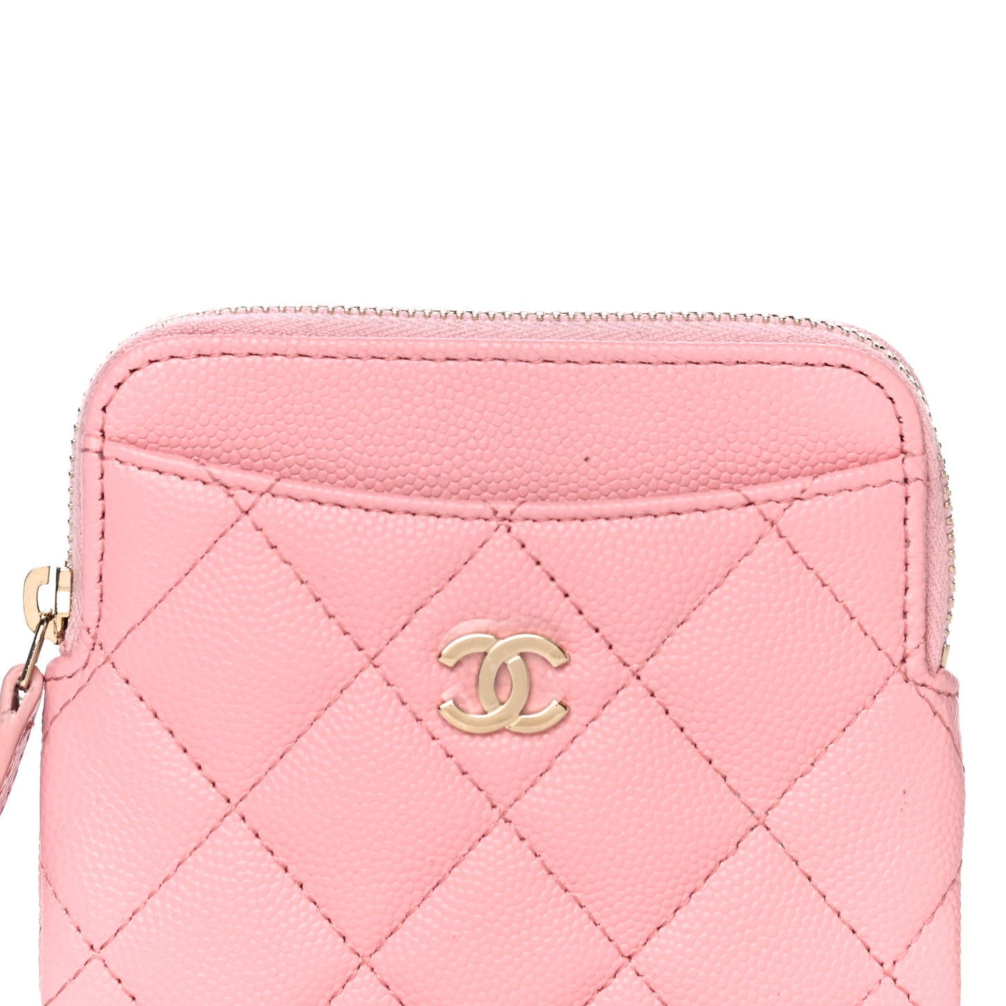 Caviar Quilted Zip Card Holder Wallet Pink