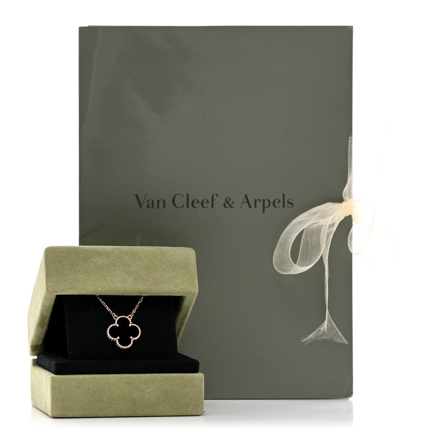 Van Cleef & Arpels 18K Yellow Gold Black Onyx Vintage Alhambra Pendant Necklace 6 of 6